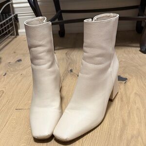 Women's Cream Ankle Boot with Block Heel